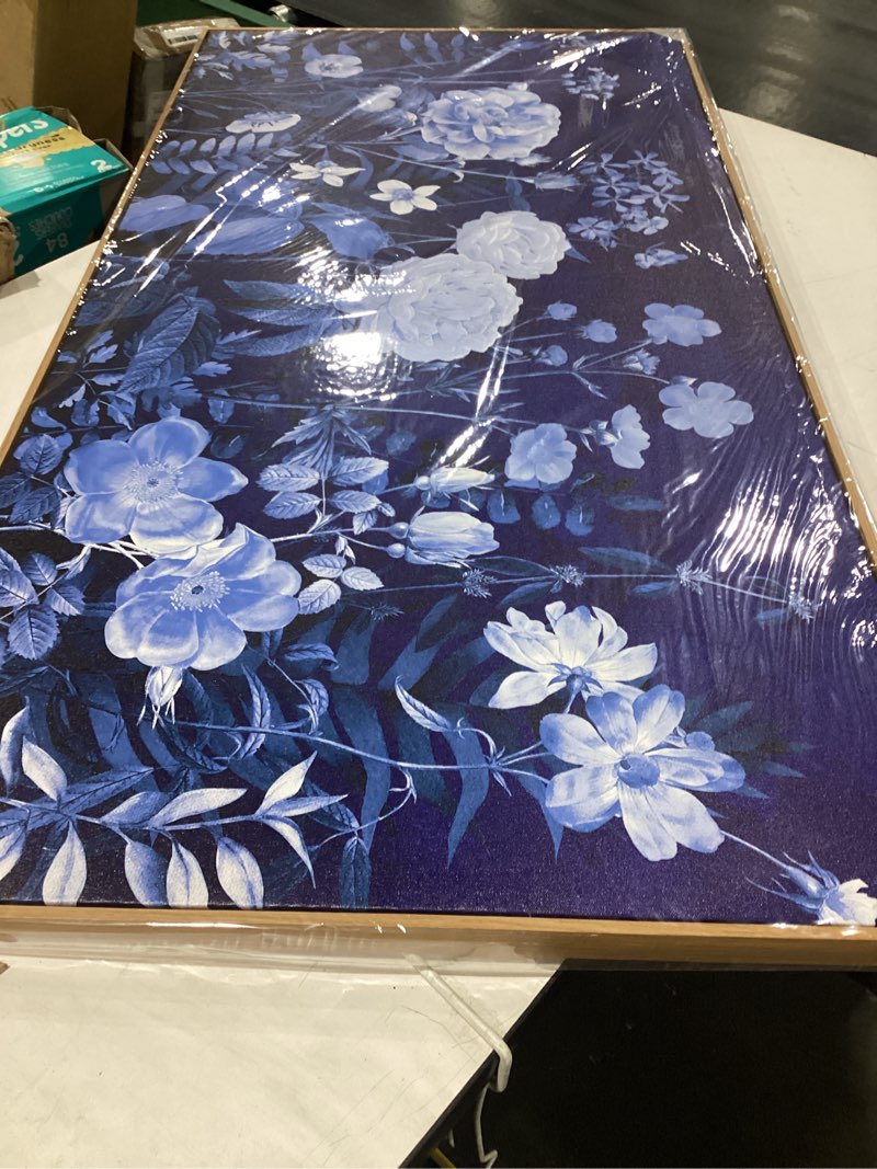 Condition photo showing New/Like New for large flowers wall art for living room natural wood float framed art floral canvas pictures vintage blossom artwork navy blue wildflower canvas prints for bedroom home office wall decor 24" x 48" 48"l x 24"w navy