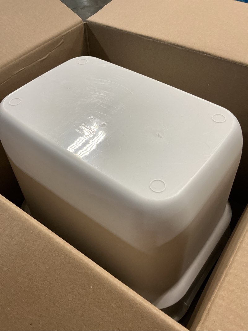 Condition photo showing Good Condition for iris usa cat litter box large top entry with lid, enclosed litter box with litter catching lid & scoop, covered cat litter box enclosure for privacy, high sided, white/gray rectangular white w/ scoop