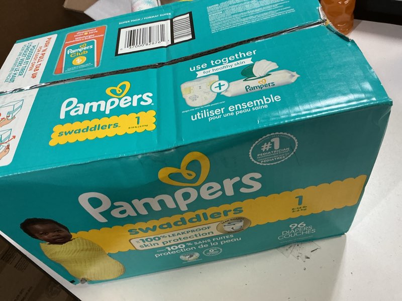 Condition photo showing New/Like New for Pampers Swaddlers Diapers, Size 1 (8-14 lbs), 96 Count, Absorbent, Keeps Baby Dry and Comfortable, Skin Safe Disposable Baby Diaper (Packaging May Vary)