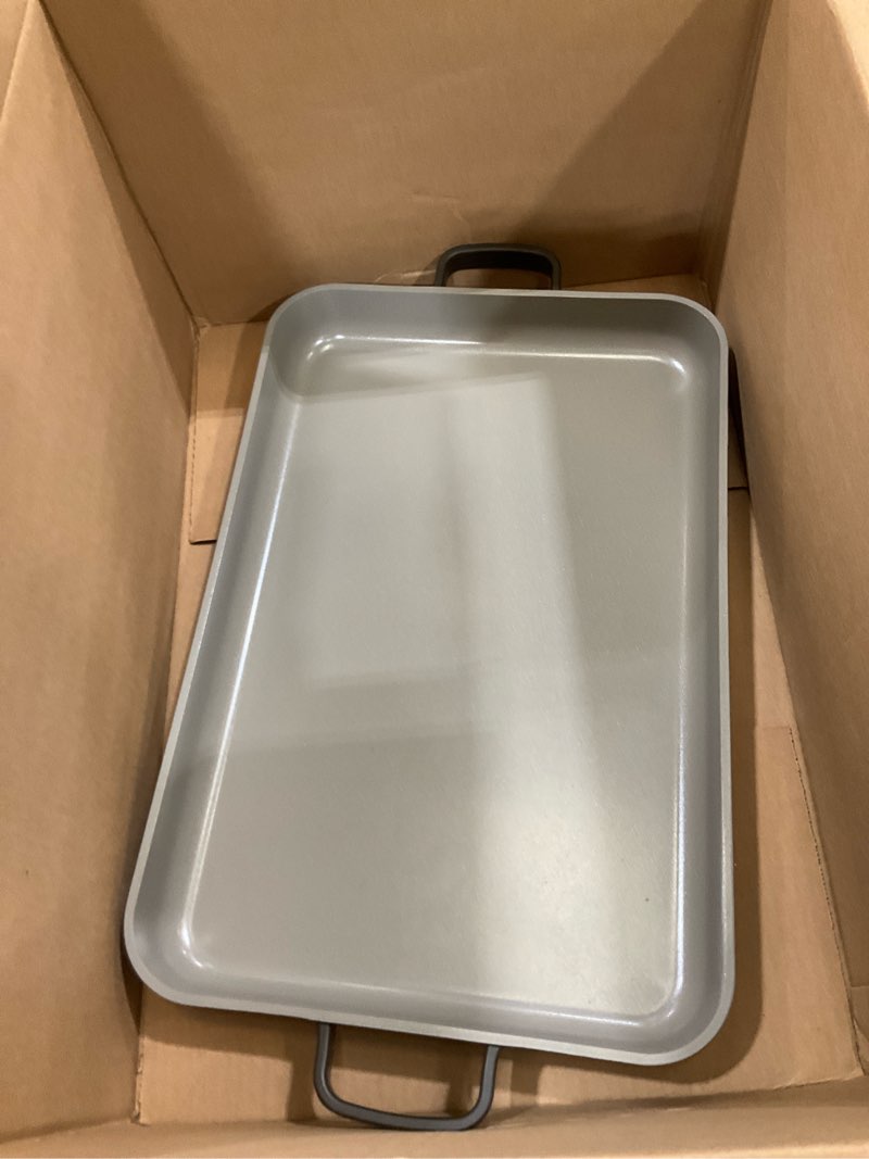 Condition photo showing As Is for Our Place Griddle Pan - Versatile Nonstick Ceramic Sheet Pan & Stovetop Griddle | Toxin-Free, Dual-Use, with Ergonomic Handles | 5 Qt Capacity, Oven Safe up to 450°F | Char 5 Quarts Char