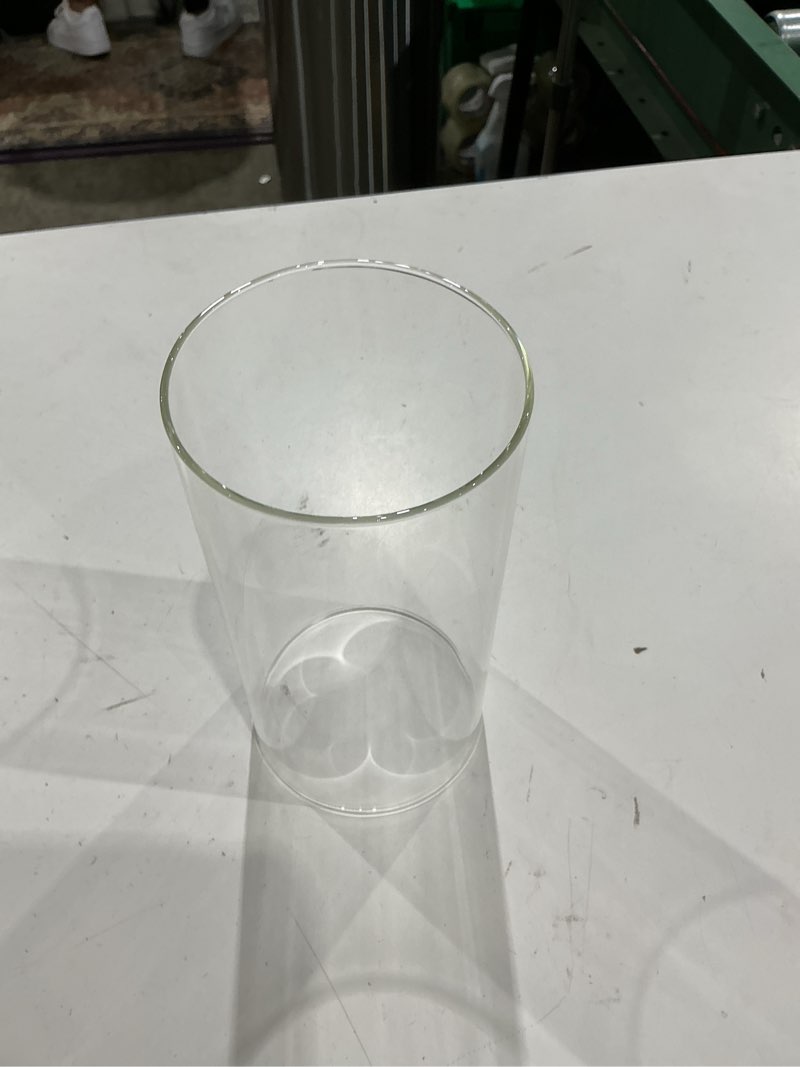 Condition photo showing Good Condition for wgvi hurricane candle holder sleeve, wide 4", height 8", clear glass cylinder candleholder, chimney tube, open ended candle shade, 1 piece 4"x8"h 1