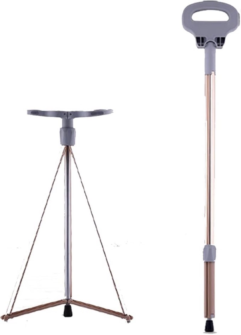 folding cane with seat, lightweight aluminum crutches with four legs support, suitable for adults and elderly (color : gold)