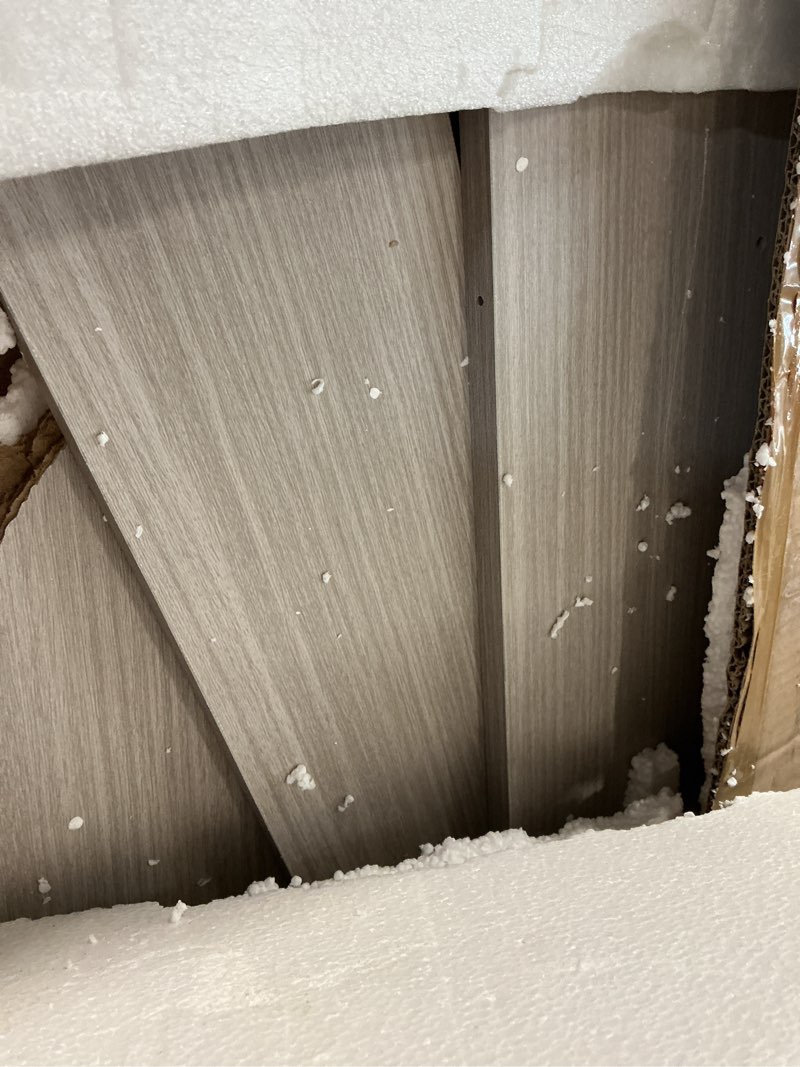 Condition photo showing As Is for 2-Tier Washer Dryer Countertop with 2.75"H Edge Rails, 54" W x 27.55" D Laundry Countertop for Folding Clothes, Washer and Dryer Topper with Non-Slip Pad (Stripe Gray)