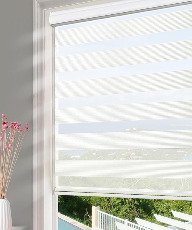 Homebox Zebra Blinds for Indoor Windows Roller, Window Shades Light Filtering Sheer Light Control Day and Night Mini Blinds for Kitchen Bathroom, 46W x 72" H White
