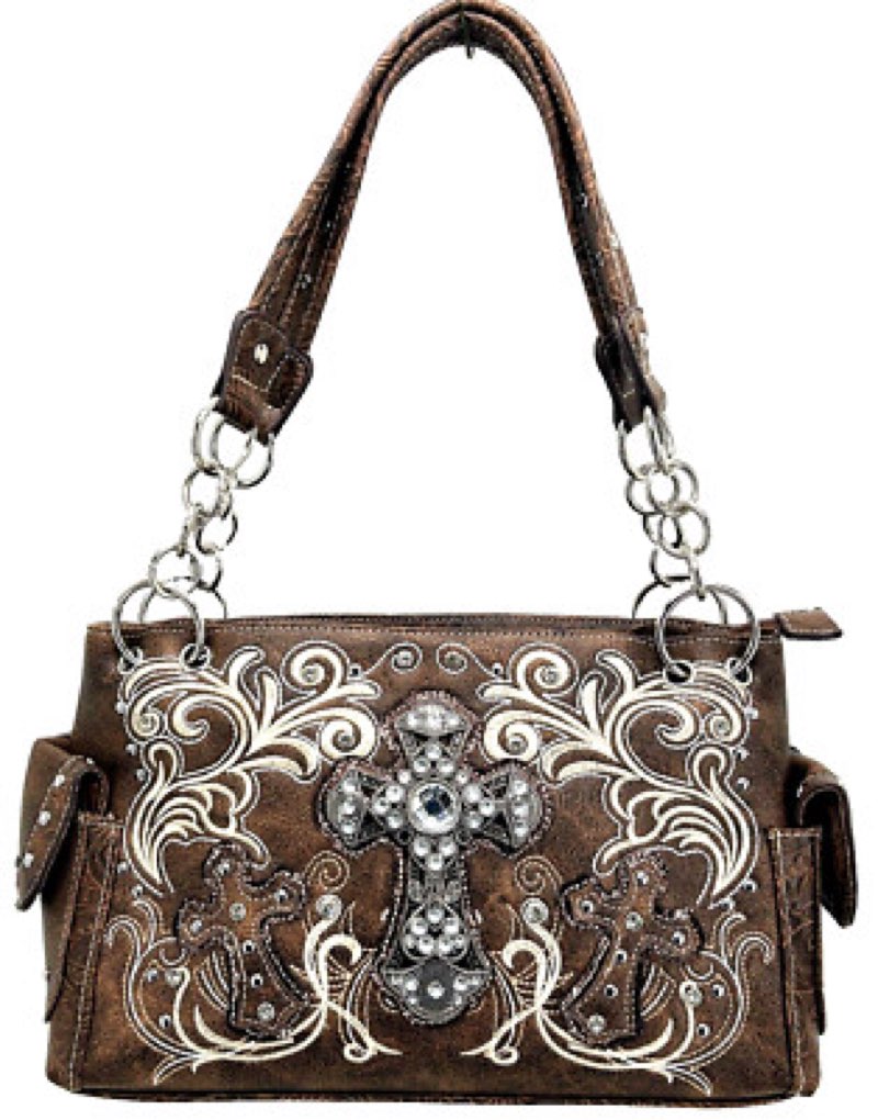 rhinestones & studs cross handbag concealed carry purse motorcycle religious bag