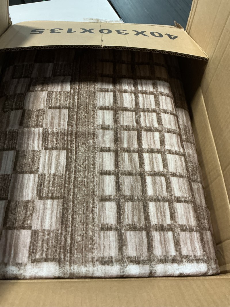 Condition photo showing Good Condition for living room rug 5x7 area rugs washable bedroom rug modern plaid large area rug non slip throw rugs farmhouse soft faux wool low pile stain resistant carpet for dining room 5'x7' brown checkered|brown 5' x 7' (rectangular)