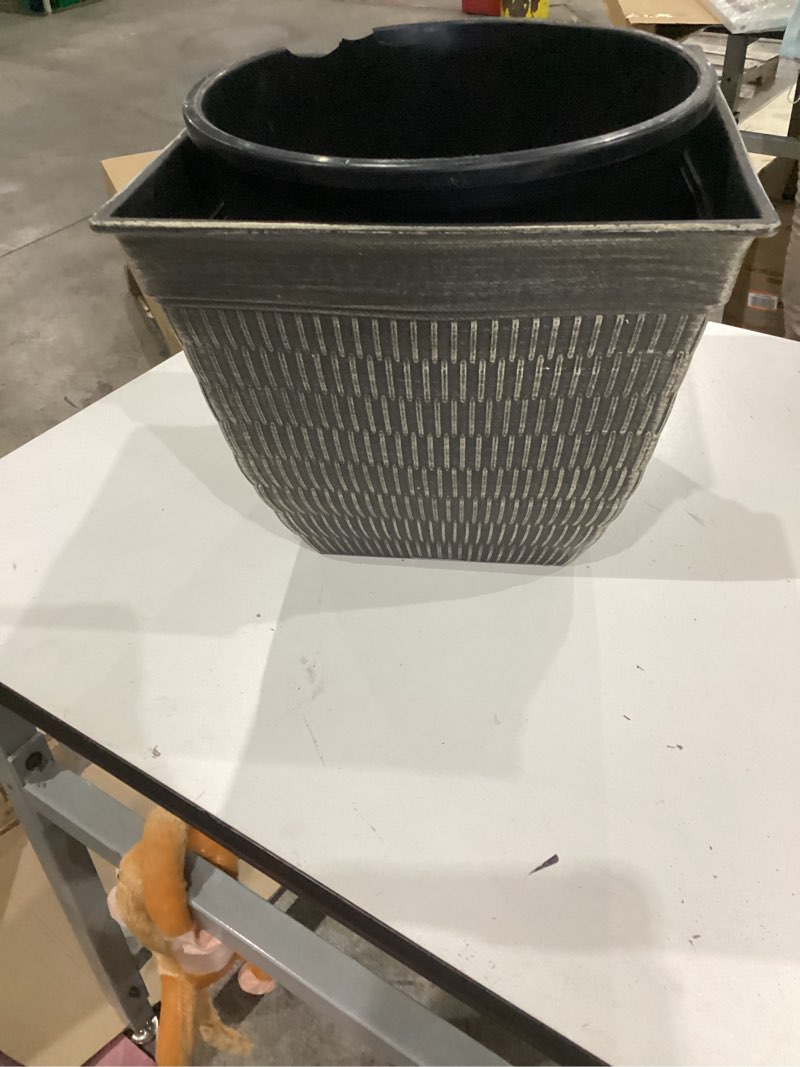 Condition photo showing As Is for style selections square 14.63-in w x 14.63-in l x 12-in h brushed champagne recycled plastic