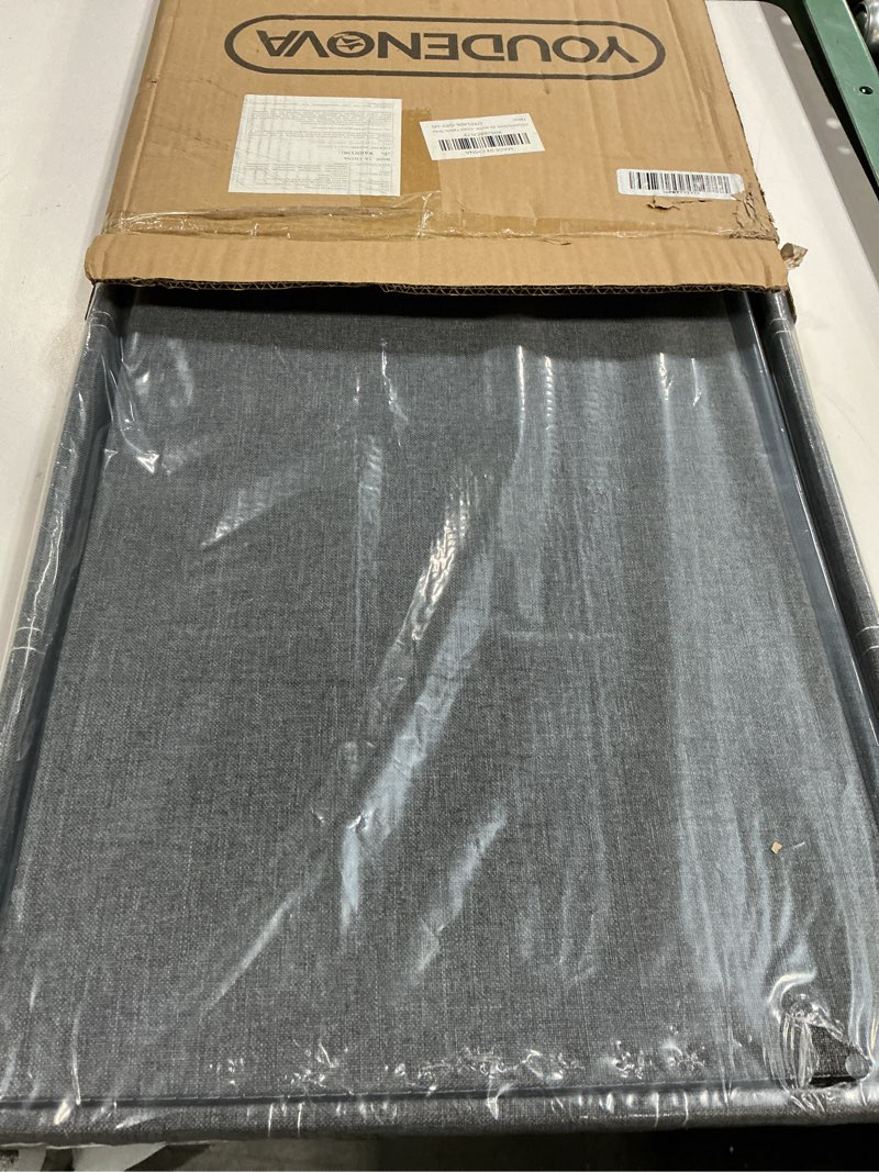 Condition photo showing New/Like New for YOUDENOVA 30 inches Folding Ottoman, Ottoman with Storage Footrest Seat Support 350lbs, Storage Bench for Living Room Bedroom, Linen Fabric Grey Grey 15"D x 30"W x 15"H