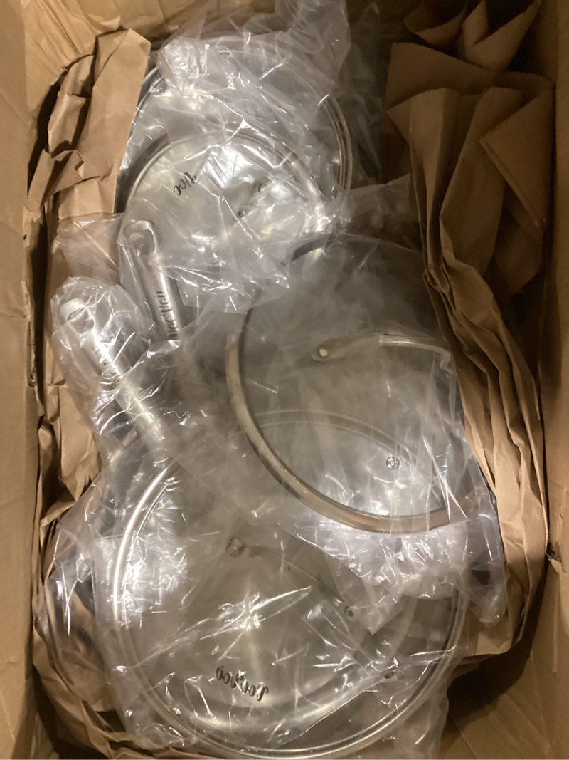Condition photo showing Good Condition for Stainless Steel Cookware Set,Tir-Ply Pots and Pans Set,10 Pcs Stainless Steel Induction Kitchen Cookware Sets,PFOA Free, Frying Pans, Butter warmer,Saute Pan & Stock Pot,Compatible with All Cooktops