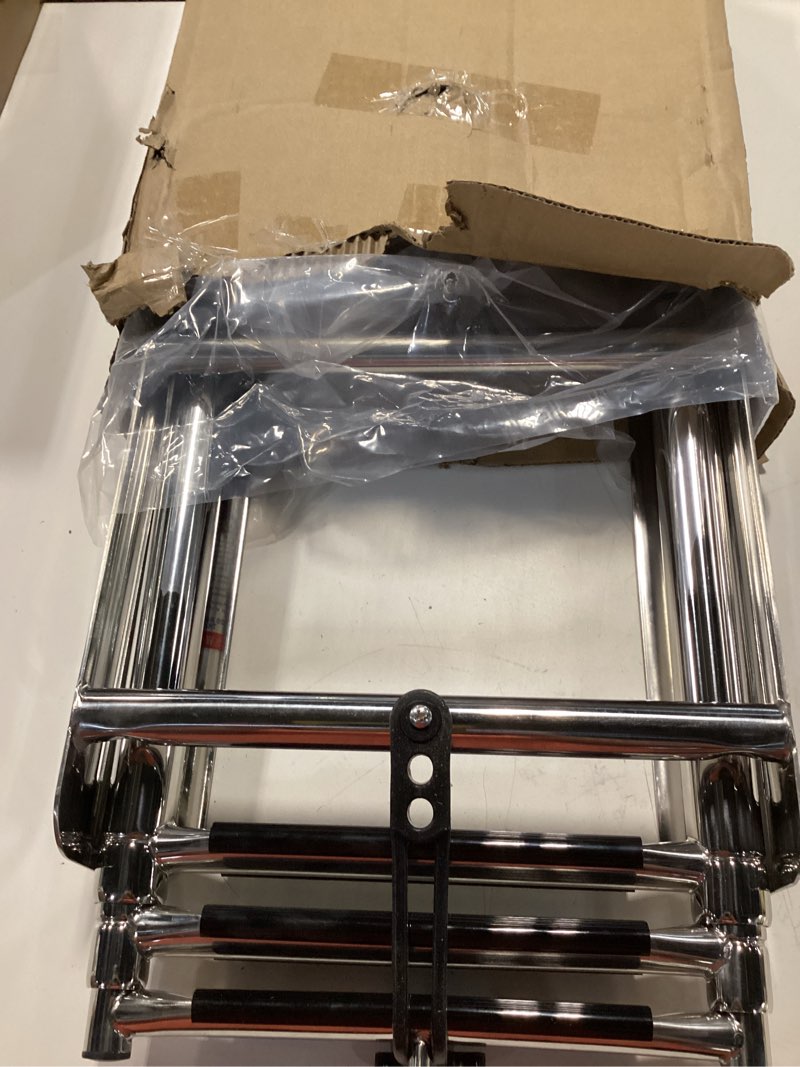 Condition photo showing Good Condition for pontoon boat ladder,3 step telescoping ladder under platform slide mount boat boarding ladder 316 stainless steel heavy duty marine ladder 600 pound capacity