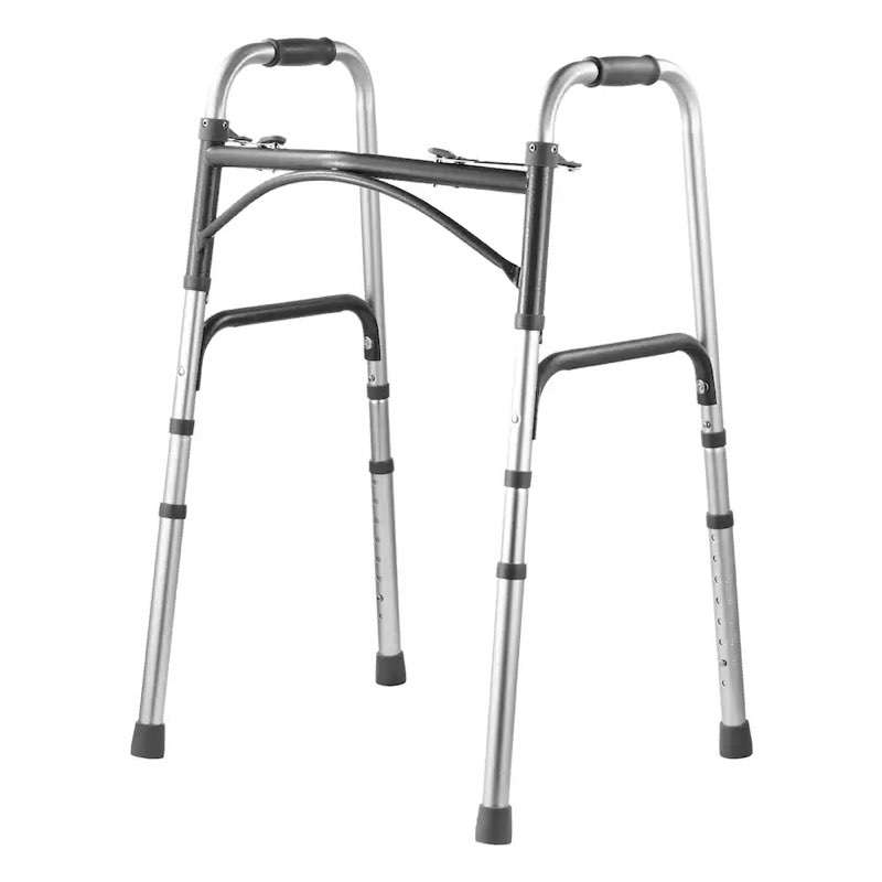 VEVOR - Folding Walker, 2-Button Folding Walkers with 8-Level Adjustable Height and Durable Handles, Lightweight Aluminum - Silver 