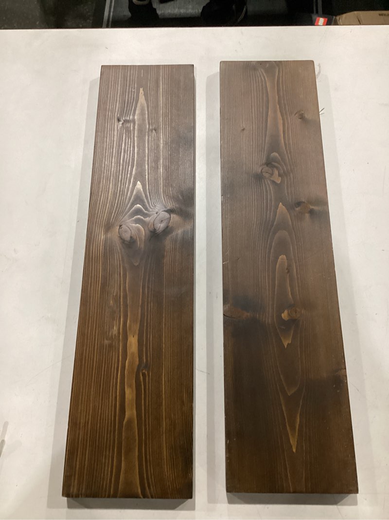 Condition photo showing As Is for 30 inch floating shelves, 9.3" deep floating shelf wall mounted, 30" wall shelves, rustic deep bookshelf, large display shelves & storage shelves for bedroom, living room, walnut, set of 2 walnut 30"