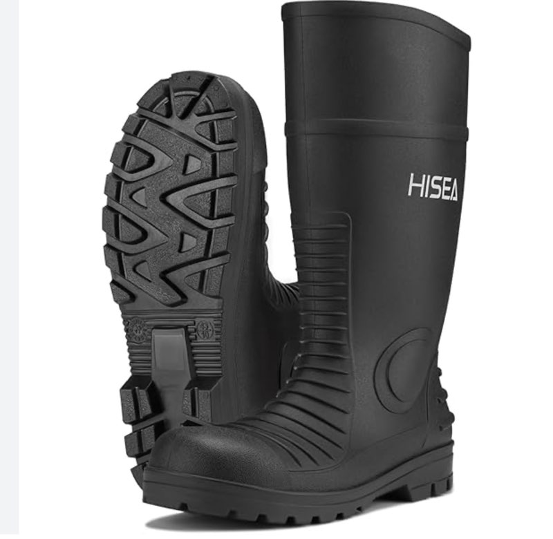 hisea men's steel toe rain boots pvc rubber boots, waterproof garden fishing.size 40