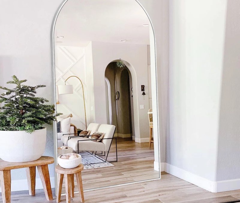 Malesha Large Modern Full Length Arched Aluminum Alloy Framed Floor Mirror 