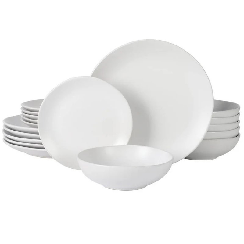 Gibson Home Bethel 18 Piece Plates and Bowls Ceramic Stoneware Organic Shape Dinnerware Set (Service for 6) - Matte White