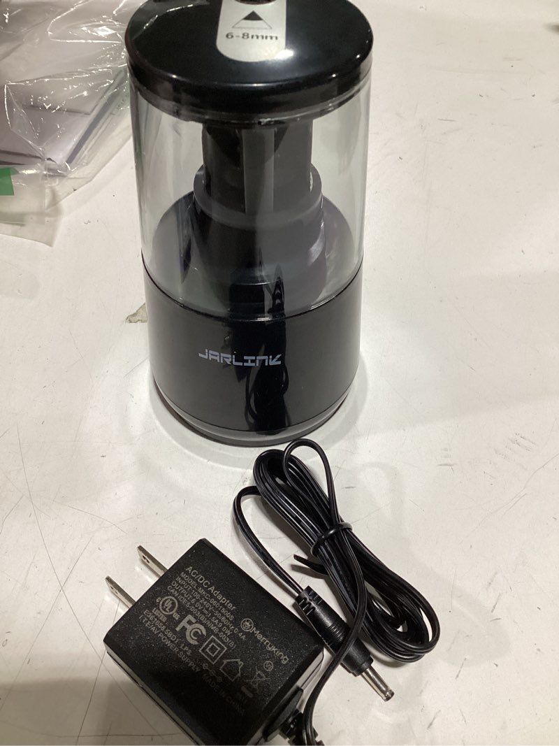 Condition photo showing New/Like New for JARLINK Electric Pencil Sharpener, Heavy-Duty Helical Blade to Fast Sharpen, Auto Stop for No.2/Colored Pencils(6-8mm), AC Adapter/Battery Operated in School Classroom/Office/Home (Black)