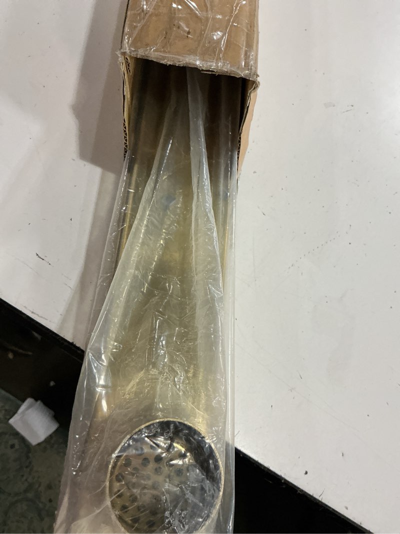 Condition photo showing Good Condition for exf offset linear shower drain 60 inch gold with reversible tileable drain grate, brushed stainless steel rectangle shower floor drain with hair catcher, adjustable feet brushed gold 60 in