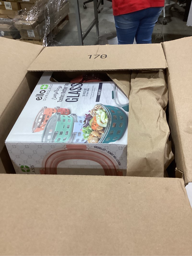 Condition photo showing Good Condition for Ello Duraglass Mixed Meal Prep Sets Leak-Proof Glass Food Storage Containers with Silicone Sleeves and Airtight BPA-Free Lids, Dishwasher, Microwave, and Freezer Safe