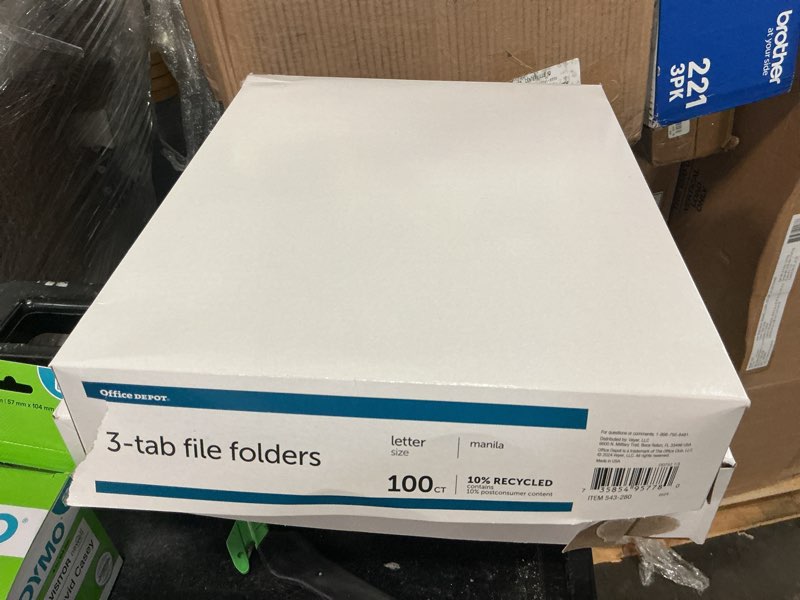 Condition photo showing New/Like New for office depot file folders, 1/3 tab cut, letter size, manila, pack of 100, od752 1/3