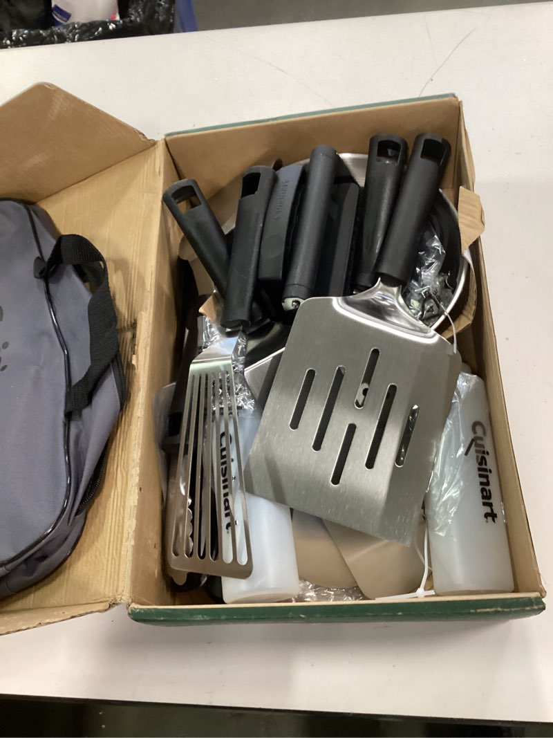Condition photo showing As Is for Cuisinart 24-Piece Griddle Tool Set with Storage Tote, Stainless Steel Flat Top Grill Accessories wi