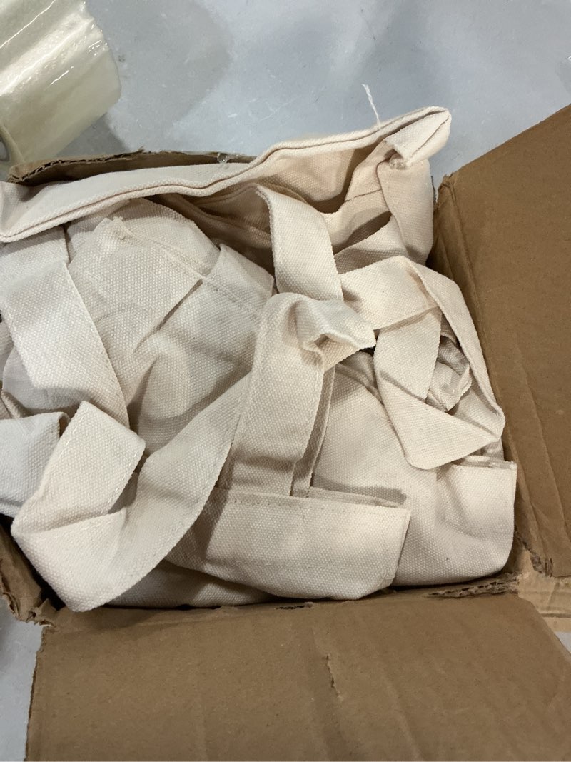 Condition photo showing Good Condition for 24 pcs small kids canvas tote bags - 8x8.7 inch mini craft bags, bulk sublimation blanks for diy painting, perfect for children's art classes, party favors & wedding gifts