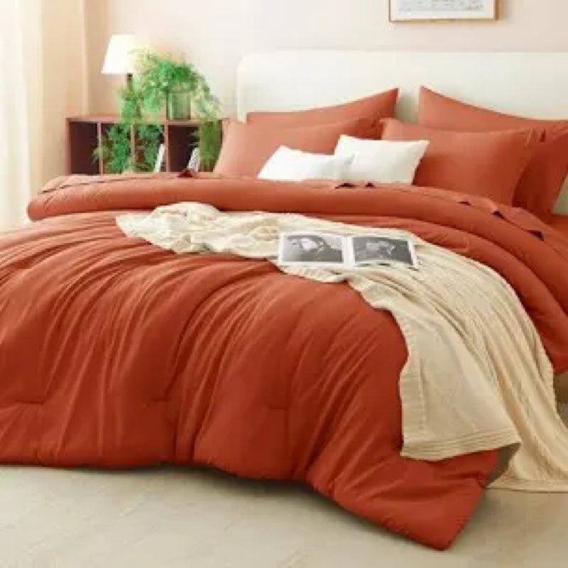 Litanika Oversized King Comforter Sets Burnt Orange - 7 Pieces Bed in a Bag Oversized King Bedding C
