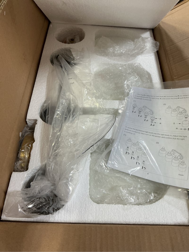 Condition photo showing New/Like New for keonjinn gold bathroom light fixtures, 3-light vintage vanity lights for mirror with frosted glass shades, ul listed e26 base(bulbs not included), reversible vanity lighting fixtures for bathroom brushed gold 3-light