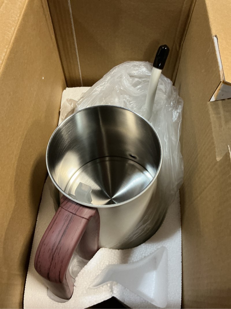 Condition photo showing Good Condition for gooseneck electric kettle beige, 1000w electric tea kettle stainless steel, pour over kettle for coffee, wood-like grain finish handle, hot water kettle, auto shut off, 0.8l, beige beige 0.8 quarts