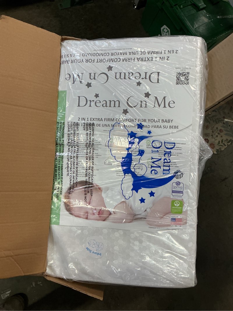 Condition photo showing New/Like New for dream on me honeycomb orthopedic firm fiber standard baby crib mattress, greenguard gold and jpma certified, 5” fiber core optimum support, fits crib and toddler bed, waterproof vinyl cover white