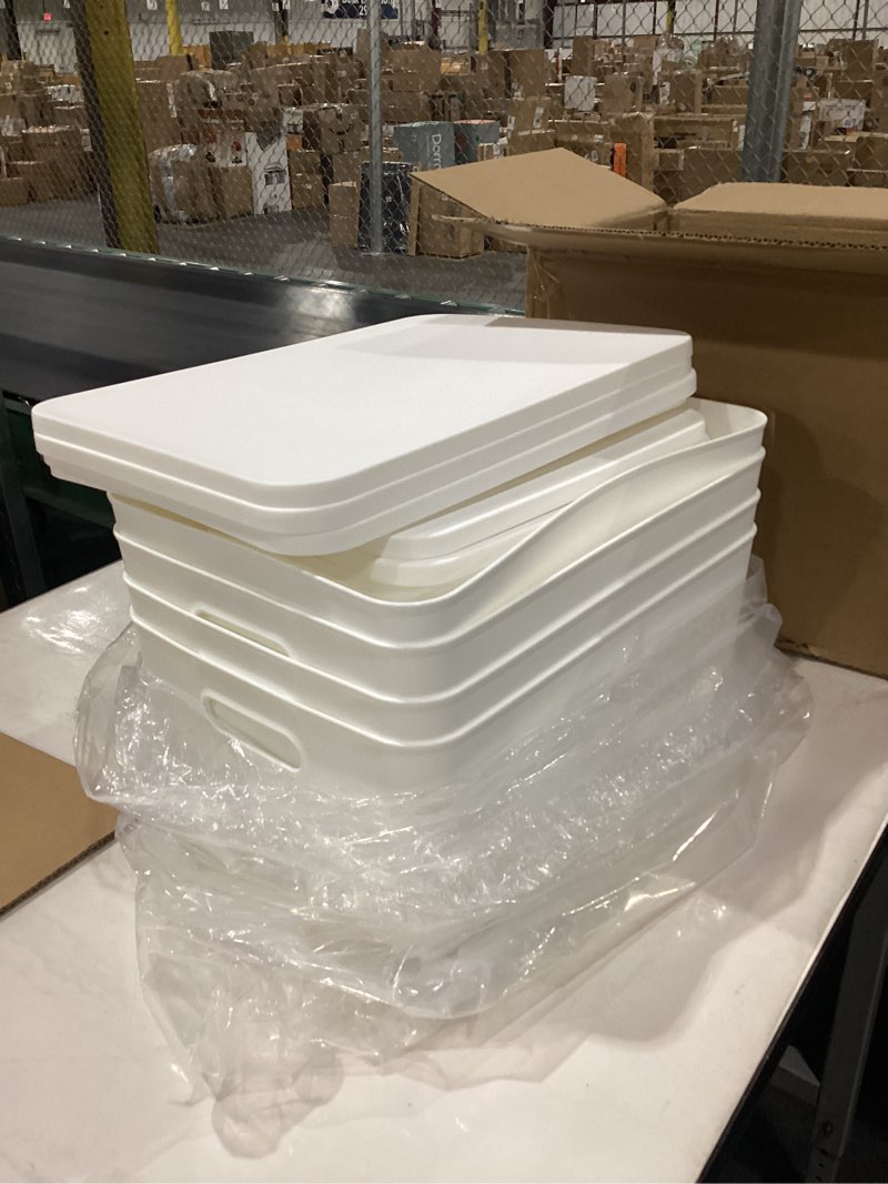 DOUKE White Plastic Storage Bins with Lids, 16qt & 8qt Stackable Storage Containers for Toys Crafts one bin bent