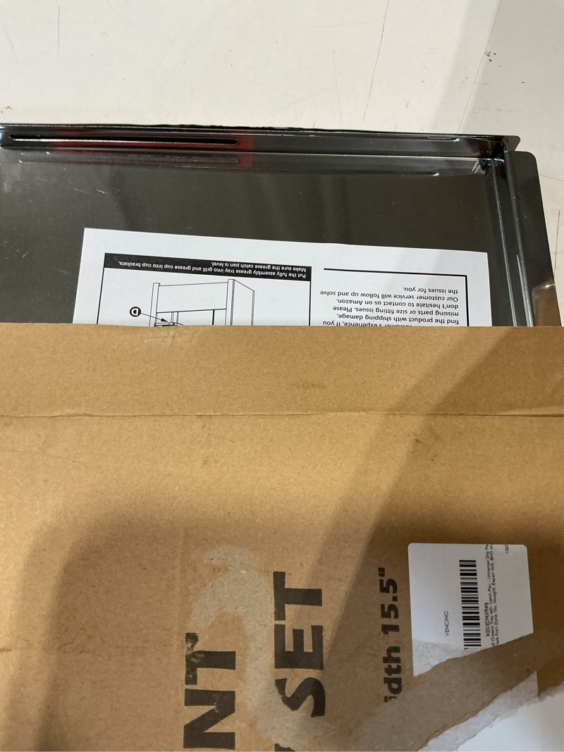 Condition photo showing New/Like New for stainless steel grease tray with catch pan, dyna glo grill replacement parts - universal drip pan for 4/5 burner gas models from nexgrill, charbroil, expert grill, bhg and more (24"-30")