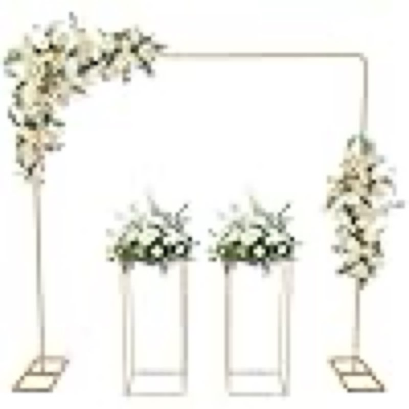 (Incomplete)(similar)Gold Wedding Arch Backdrop Stand, 6.6FT x 6.6FT Square Wedding Arches for Ceremony, 2 Flower Stands (31.5in), DIY Decoration, Reusable, Easy to Assemble