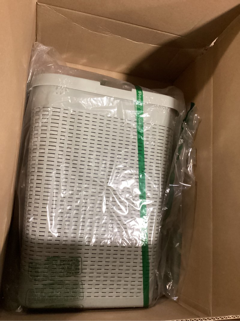 Condition photo showing Good Condition for Mind Reader Slim Laundry Hamper with Lid, 40L Clothes Basket, Premium Wicker Design, Plastic, Brown Brown Single