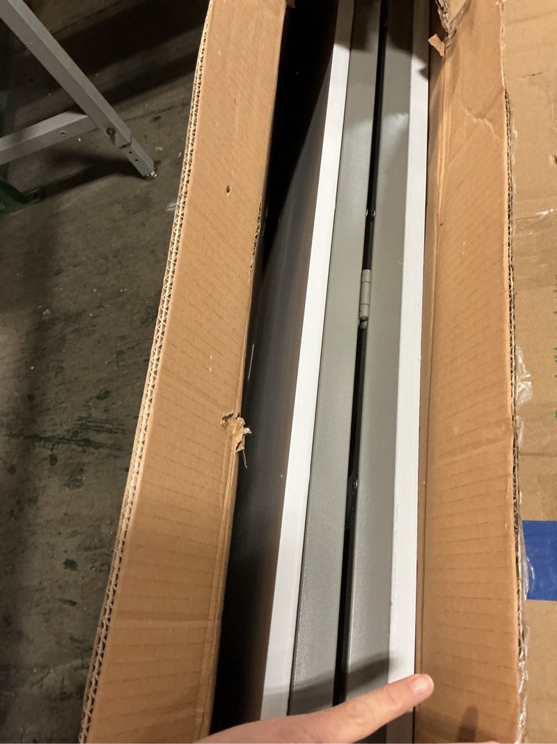 Condition photo showing As Is for 48in Round Folding Table, 4 Feet Portable Plastic Dining Card Table for Kitchen or Outdoor Party Wedding Event, with Carrying Handle