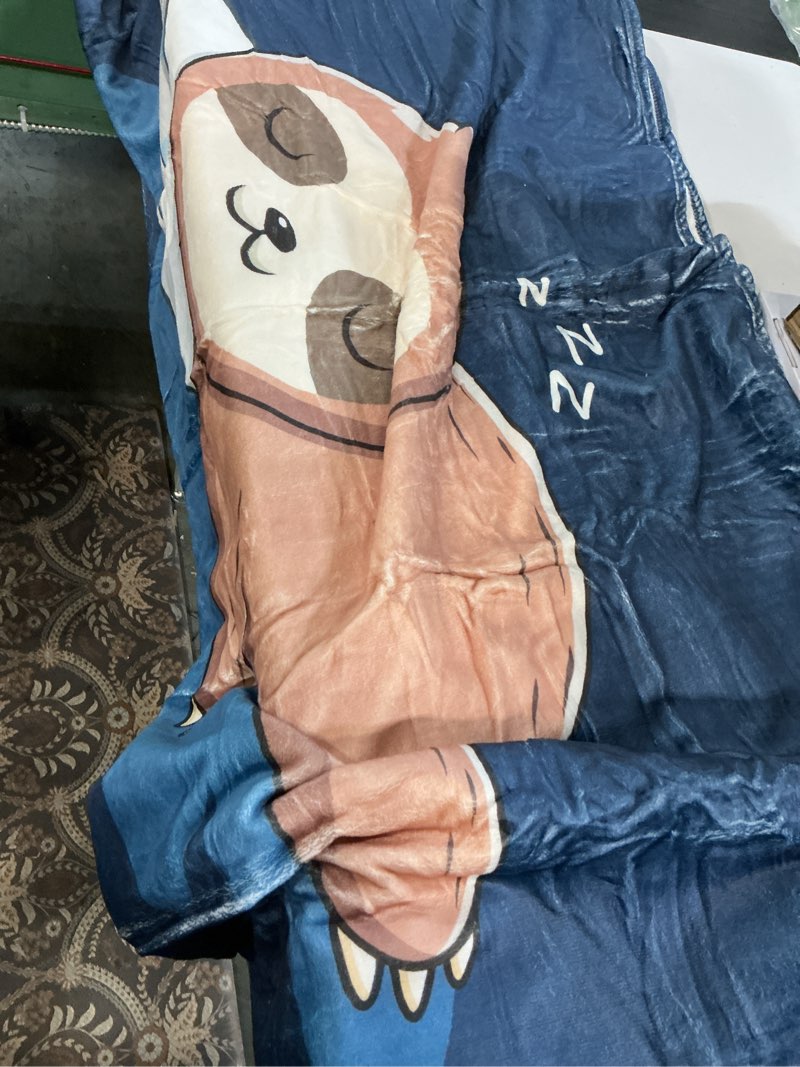 Condition photo showing New/Like New for funny gift for dad fathers day, dads birthday gift from daughter son, dad is charging sloth blanket, dads gifts for christmas, soft sloth throws blanket for father 60" x 50" blue 60"x50"