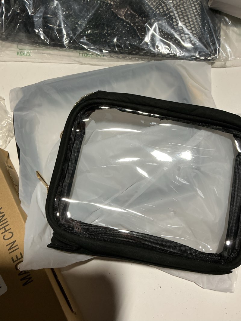Condition photo showing Good Condition for wedama tsa approved toiletry bag, 3 pack clear makeup bags with handles, quart size clear toiletry bags, pvc cosmetic bags for women and men, carry on airport airline compliant bag, black black 3 pack, medium