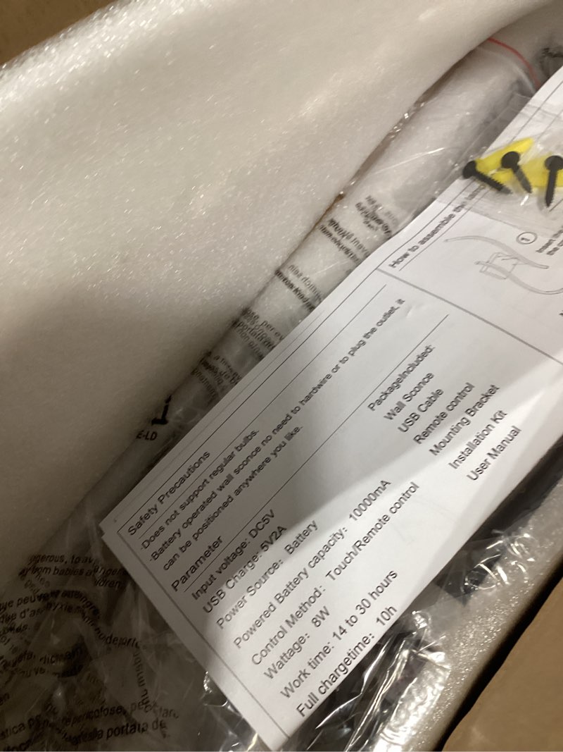 Condition photo showing New/Like New for battery operated wall sconces set of 2, rechargeable dimmable battery wall light with remote control, brushed nickel led wireless wall light for living room bedroom hallway?31.5inch (brushed nickel) brushed nickel 31.5 inches (2 packs)