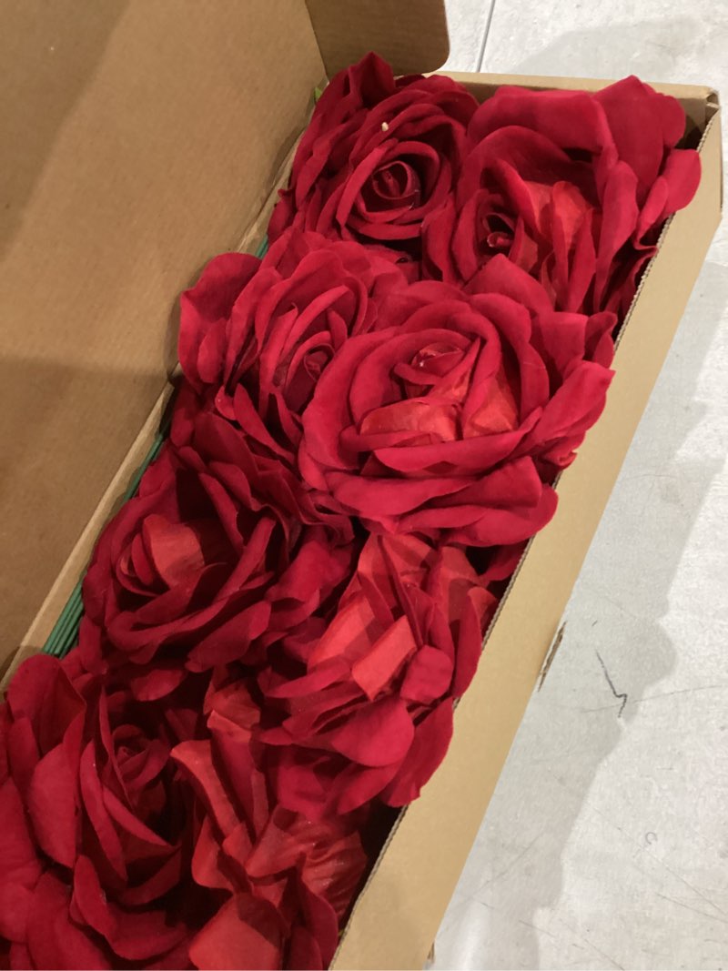 Condition photo showing New/Like New for IPOPU 10pcs Dark Red Artificial Roses Flowers Bulk 5" Large Faux Silk Rose Flowers with Stem Real Looking Velvet Roses for DIY Wedding Arrangements Baby Shower Home Party Decoration(Dark Red)
