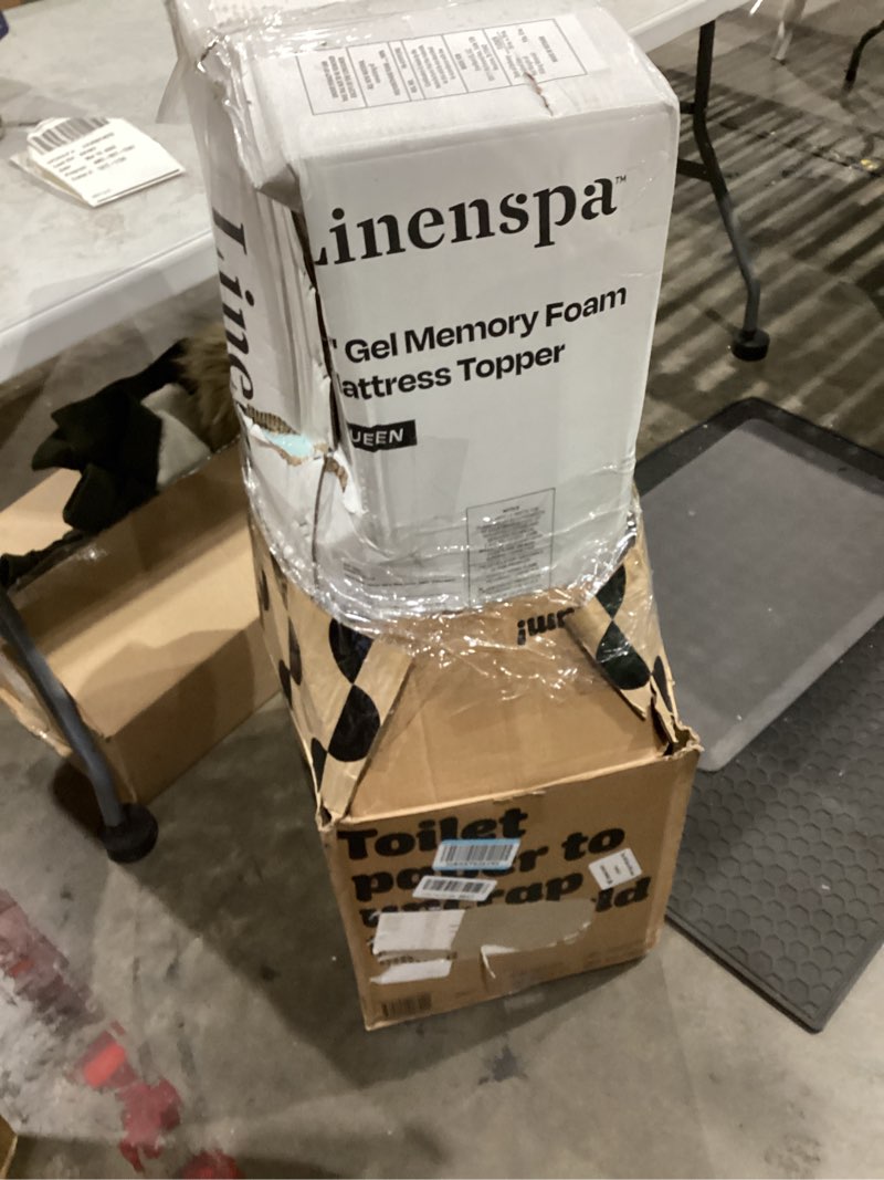 Condition photo showing As Is for LINENSPA Memory Foam Mattress Topper - 2 Inch Gel Infused Memory Foam - Plush Feel - Cooling and Pressure Relieving - CertiPUR Certified - Dorm Room Essentials - Queen Size Queen 2 Inch Classic Gel