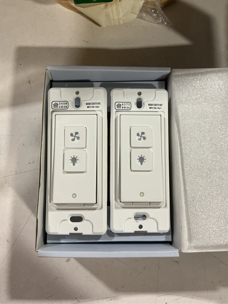 Condition photo showing Good Condition for meross smart ceiling fan control and dimmer switch, supports apple homekit, alexa, google & smartthings, 2.4g wi-fi fan and light switch combo, 4 fan speed, neutral wire needed, single pole, 2 pack