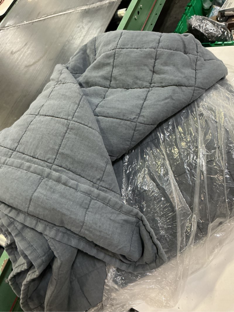 Condition photo showing As Is for european linen box quilt set color: charcoal size: full/queen 