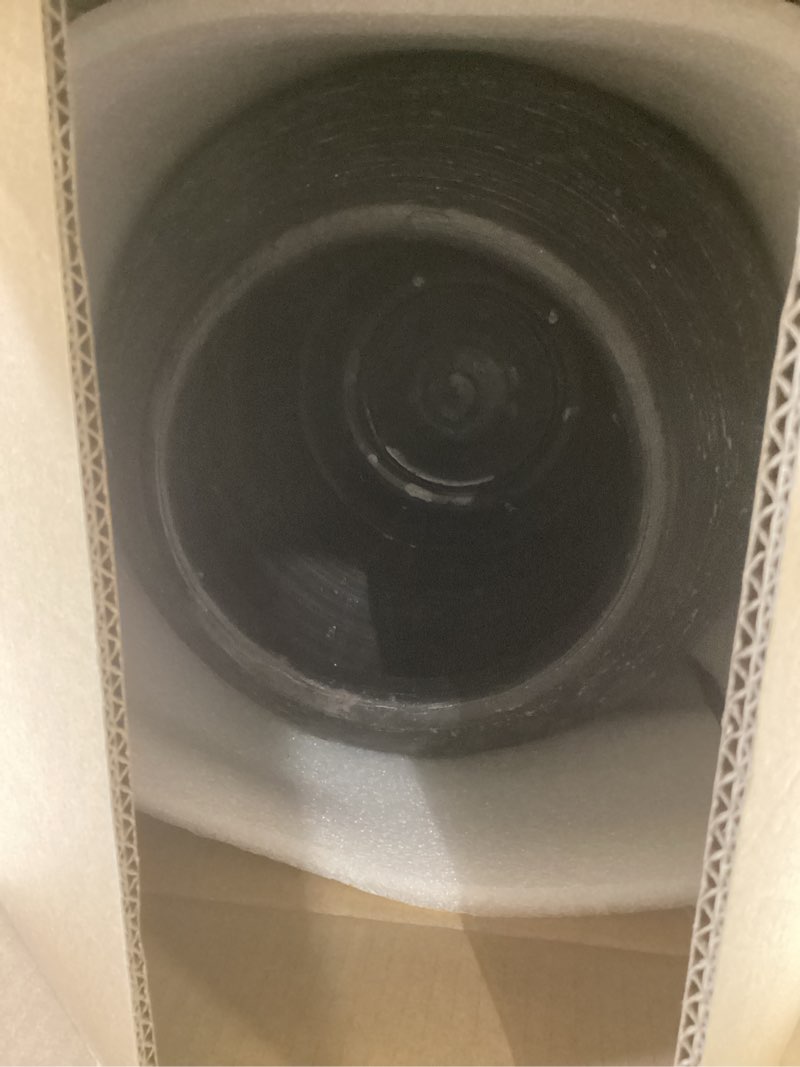 Condition photo showing Good Condition for 10'' handmade clay black rustic textured vase?rustic round black terracotta farmhouse vase heavyweight 5.5'' mouth