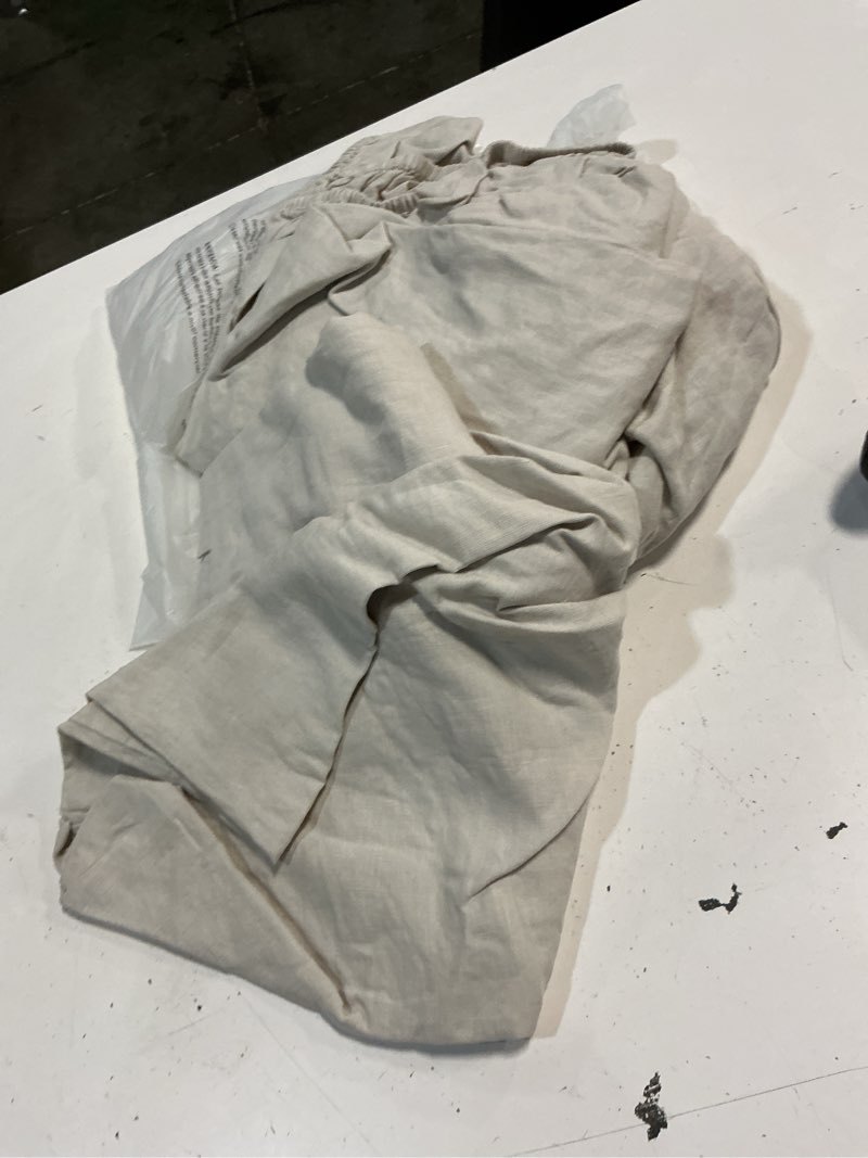 Condition photo showing As Is for european linen fitted sheet set, king, sand