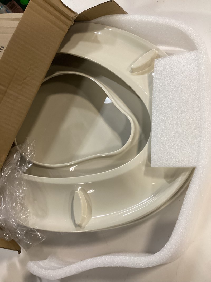 Condition photo showing As Is for toilet seat, elongated toilet seat with toddler seat built in, potty training toilet seat elongated fits both adult and child, with slow close and magnets- elongated almond almond elongated with toddler seat