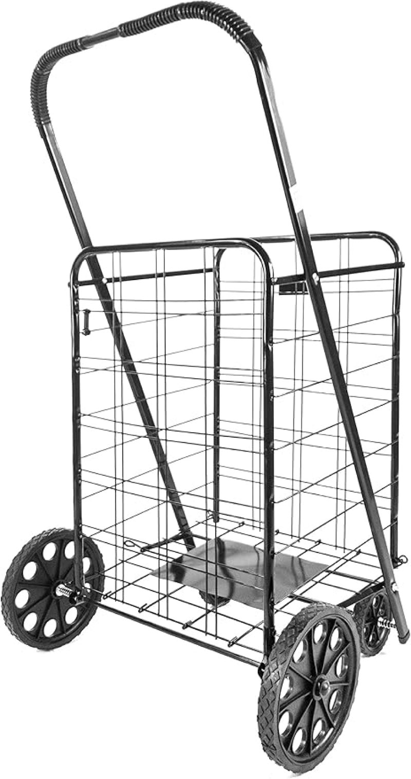 IMATAE-Rolling Utility / Shopping Cart - Stowable Folding Heavy Duty Cart with Rubber Wheels For Haul Laundry, Groceries, Toys, Sports Equipment, (Black,