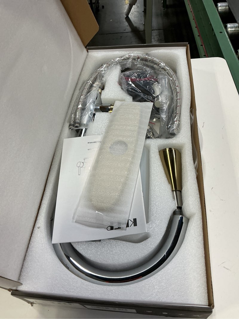 Condition photo showing Good Condition for touchless kitchen faucet with pull down sprayer, motion sensor kitchen faucet with soap dispenser, single handle high arc pull out faucet for kitchen sink rv kitchen, gold and polished chrome touchless chrome and gold
