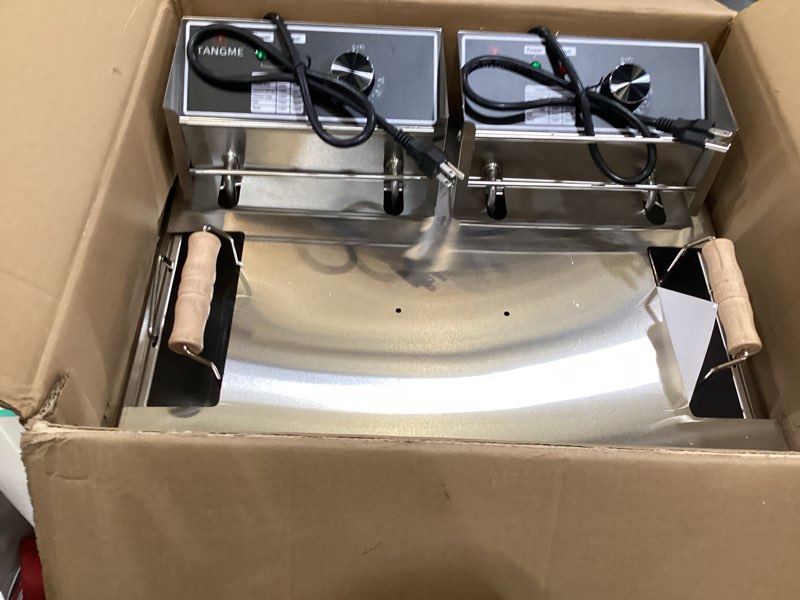 Condition photo showing As Is for tangme commercial deep fryer, 3400w electric countertop fryer with 3 baskets, 22l/23.25qt 1mm thickened stainless steel oil fryer with temperature limiter for restaurant, ul certified