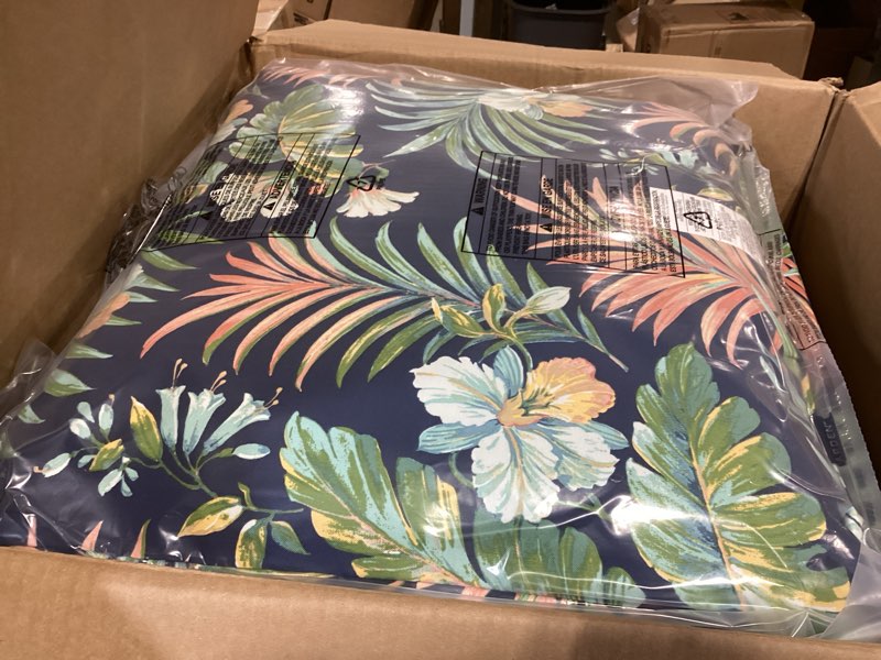 Condition photo showing Good Condition for arden outdoor foam deep seat cushion (4-pack), 22x24, premium high-density foam, never flattens, weather-proof for patio chair sofa couch, simone blue tropical certi-pur foam simone blue tropical 4 pack