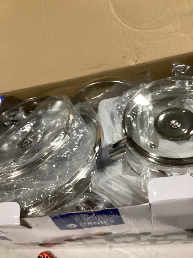 Condition photo showing Good Condition for Daniks Modern 10-Piece Stainless Steel Induction Cookware Set – Dishwasher Safe Saucepan, Pots with Heatproof Handles, Glass Lids, Silver 10-Piece Set with Saucepan