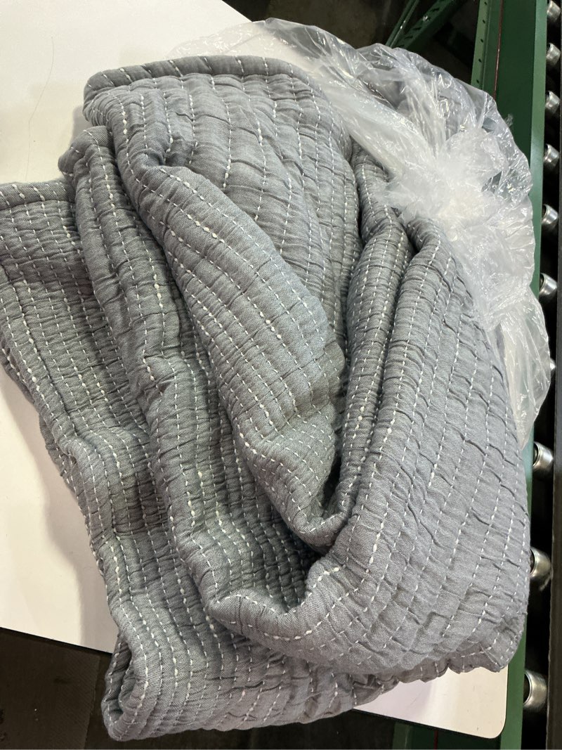 Condition photo showing As Is for quince organic cotton channel matelasse coverlet blue full/queen